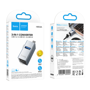 Hoco USB-C To (2x USB 2.0 + USB 3.0) Adapter HB54A - Metal Gray